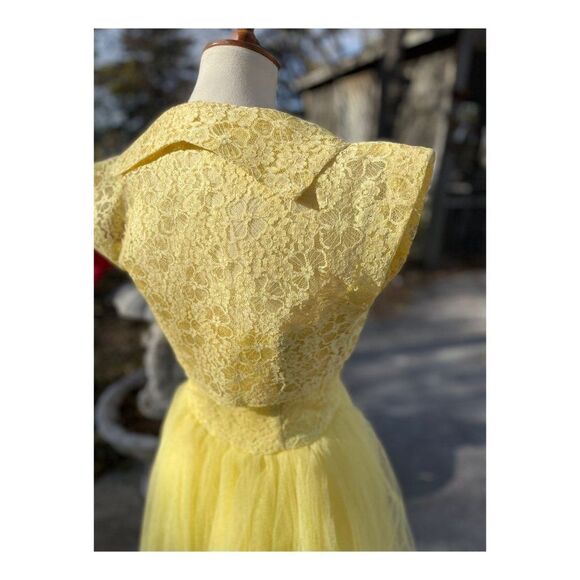 1950s Yellow Formal Dress Matching Bolero Lace Tulle Prom Wedding - Picture 16 of 16